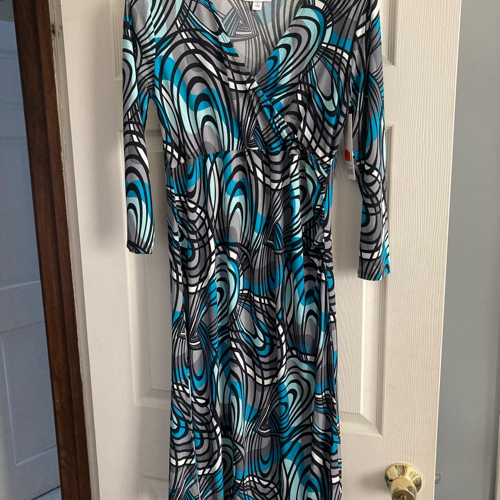 Liz Lange Blue Black Sheath Dress V-Neck 3/4 Sleeve
